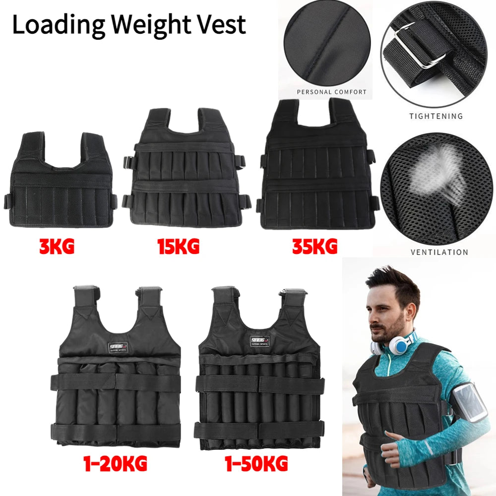 1-50kg Durable Loading Weighted Vest Adjustable Weight Training Exercise Waistcoat Jacket Sand Clothing Boxing Fitness Equipment