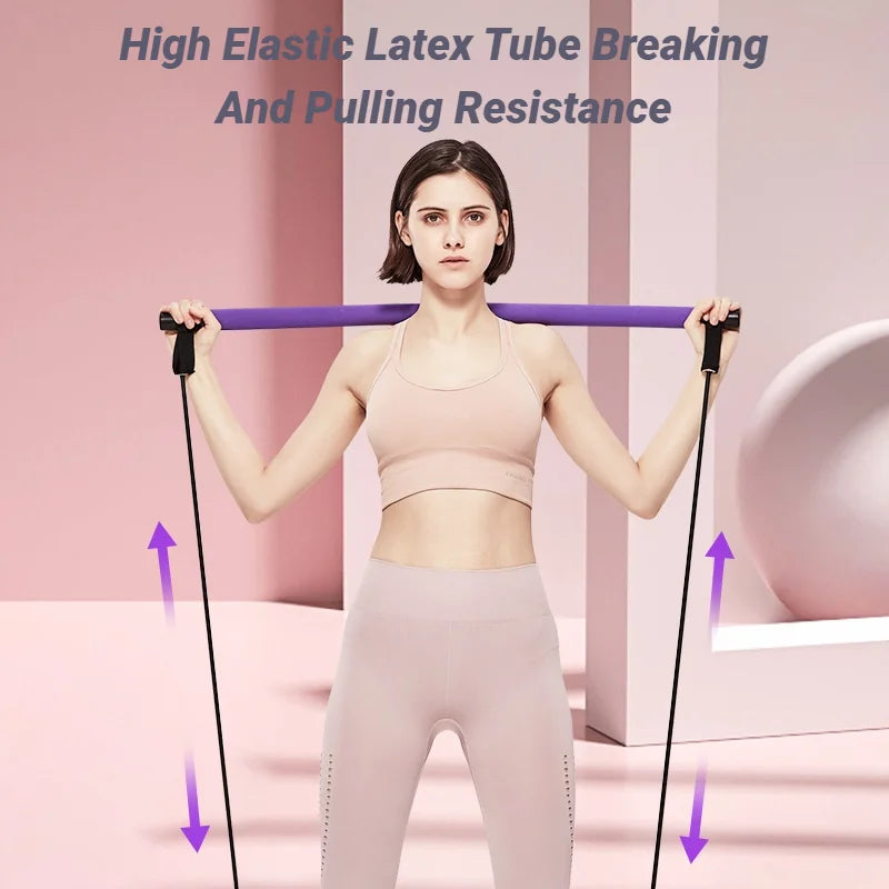 ortable Yoga Pilates Bar Stick with Resistance Bands – Full Body Workout Tension Rope