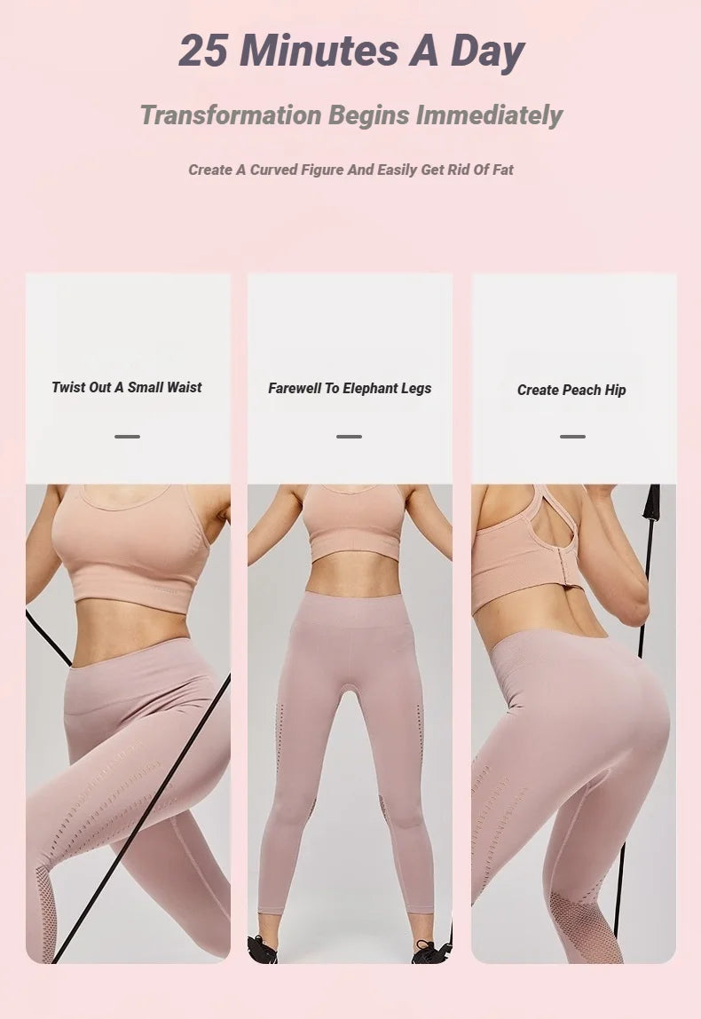 ortable Yoga Pilates Bar Stick with Resistance Bands – Full Body Workout Tension Rope