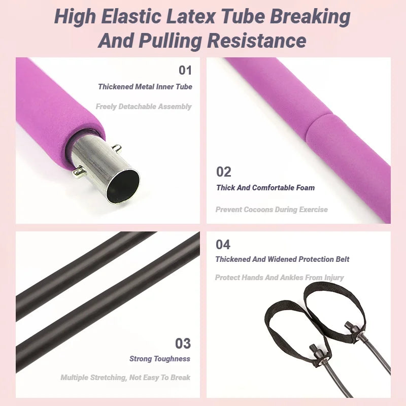 ortable Yoga Pilates Bar Stick with Resistance Bands – Full Body Workout Tension Rope
