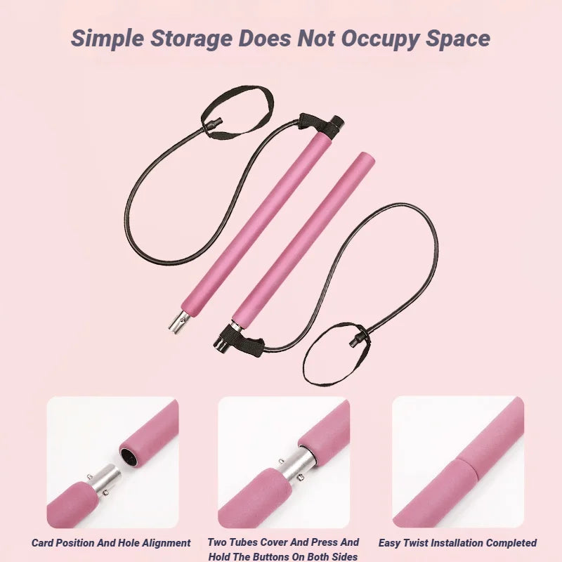 ortable Yoga Pilates Bar Stick with Resistance Bands – Full Body Workout Tension Rope