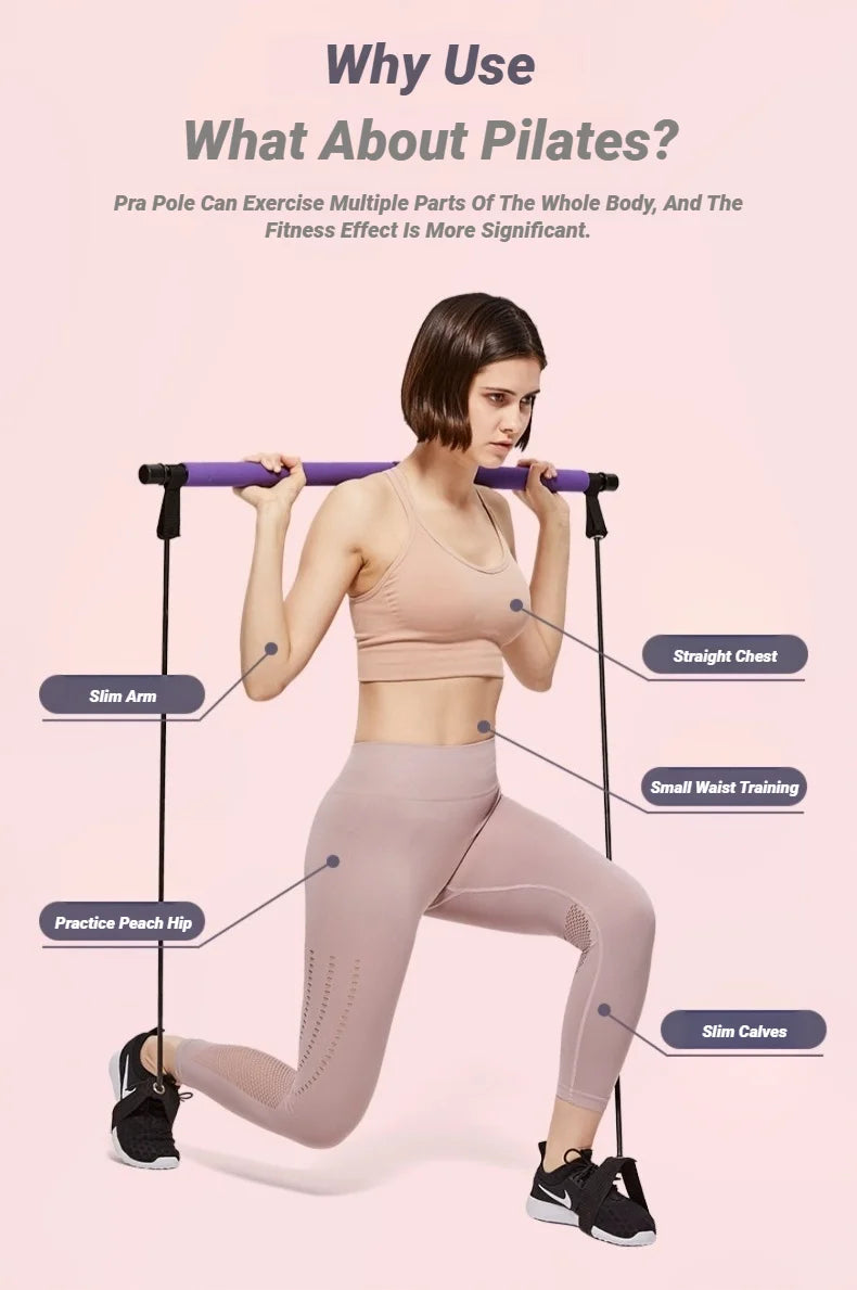 ortable Yoga Pilates Bar Stick with Resistance Bands – Full Body Workout Tension Rope