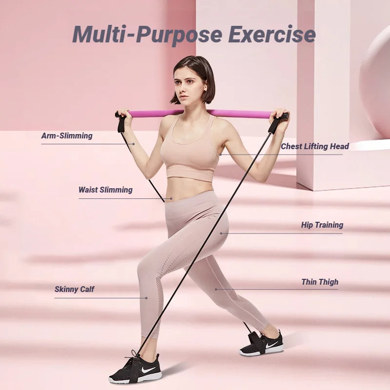 ortable Yoga Pilates Bar Stick with Resistance Bands – Full Body Workout Tension Rope