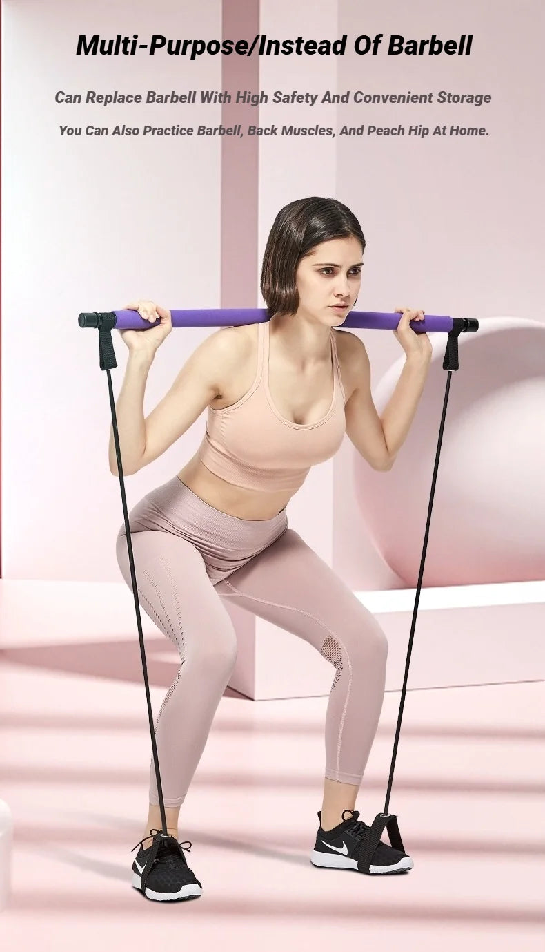 ortable Yoga Pilates Bar Stick with Resistance Bands – Full Body Workout Tension Rope