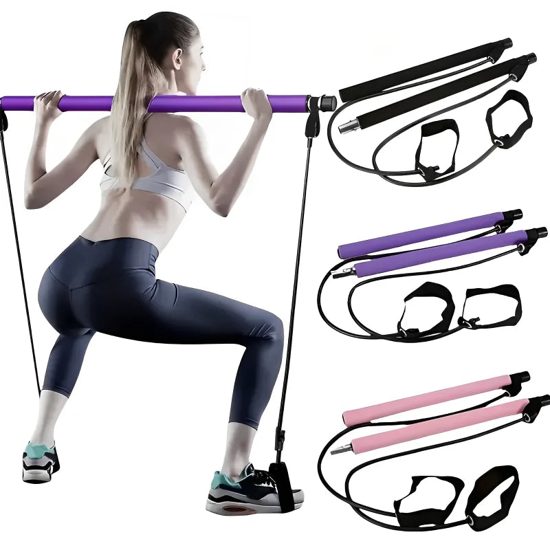 ortable Yoga Pilates Bar Stick with Resistance Bands – Full Body Workout Tension Rope