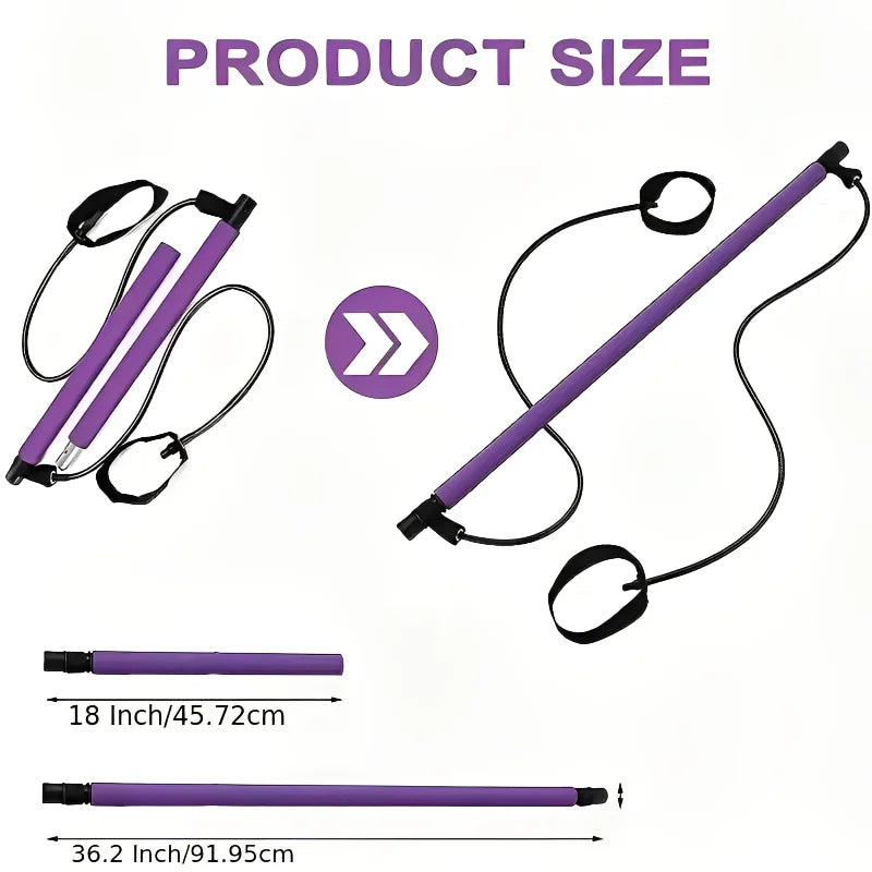 ortable Yoga Pilates Bar Stick with Resistance Bands – Full Body Workout Tension Rope