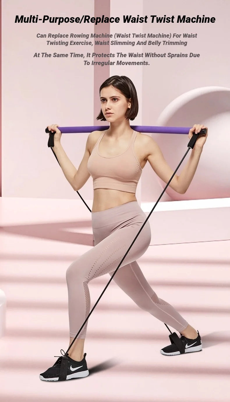 ortable Yoga Pilates Bar Stick with Resistance Bands – Full Body Workout Tension Rope