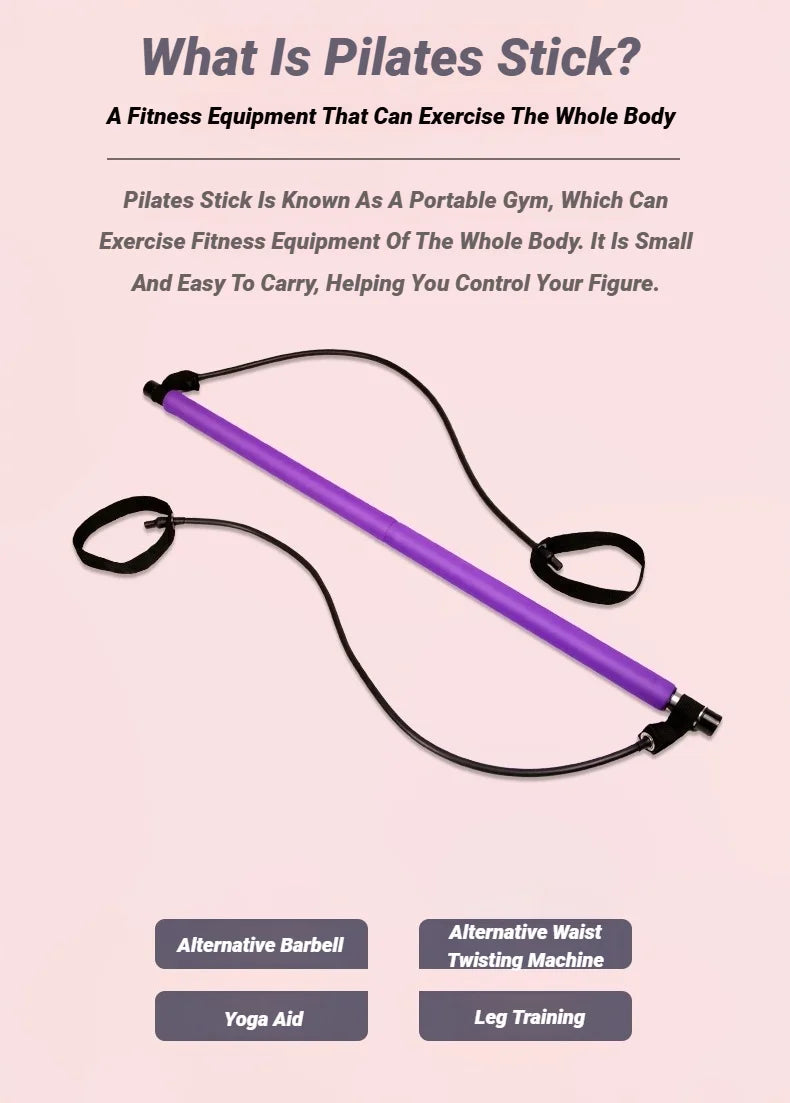 ortable Yoga Pilates Bar Stick with Resistance Bands – Full Body Workout Tension Rope